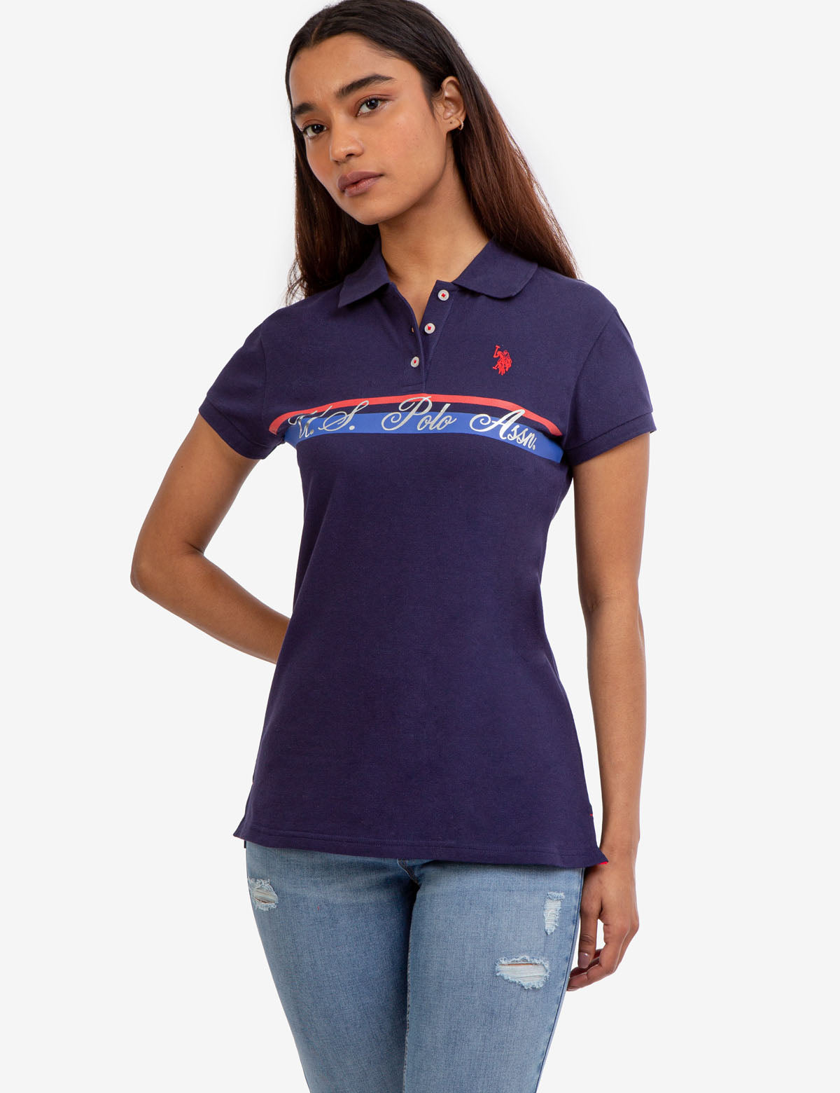 U.S. Polo Assn. - Womens Foil USPA Print Polo Shirt - Size L