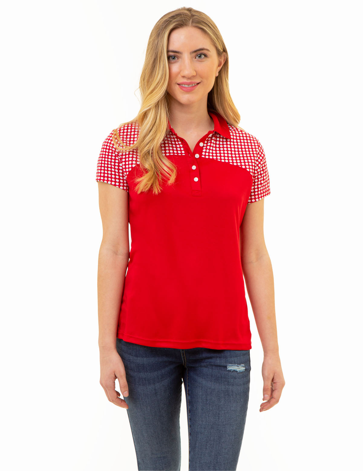 U.S. Polo Assn. - Womens Dot Print Colorblock Polo Shirt - Size L