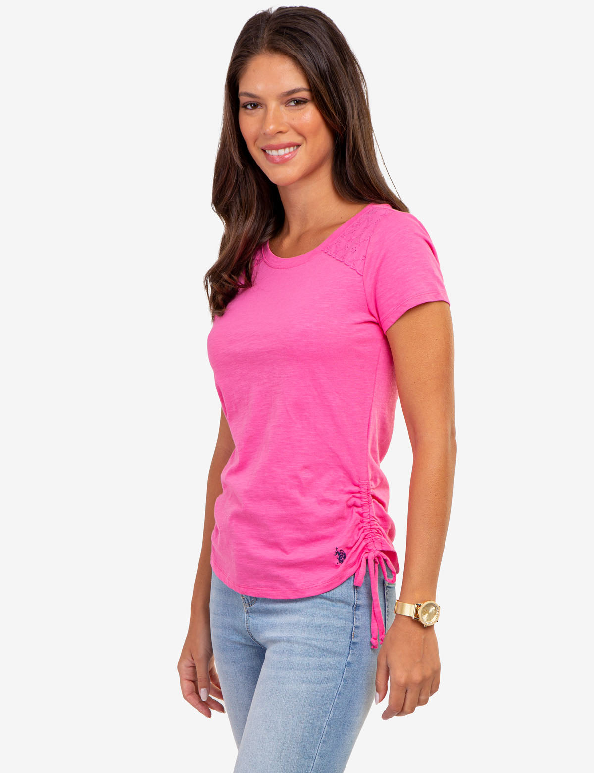 U.S. Polo Assn. - Womens Lace Shoulder Side Tie Top - Size XS