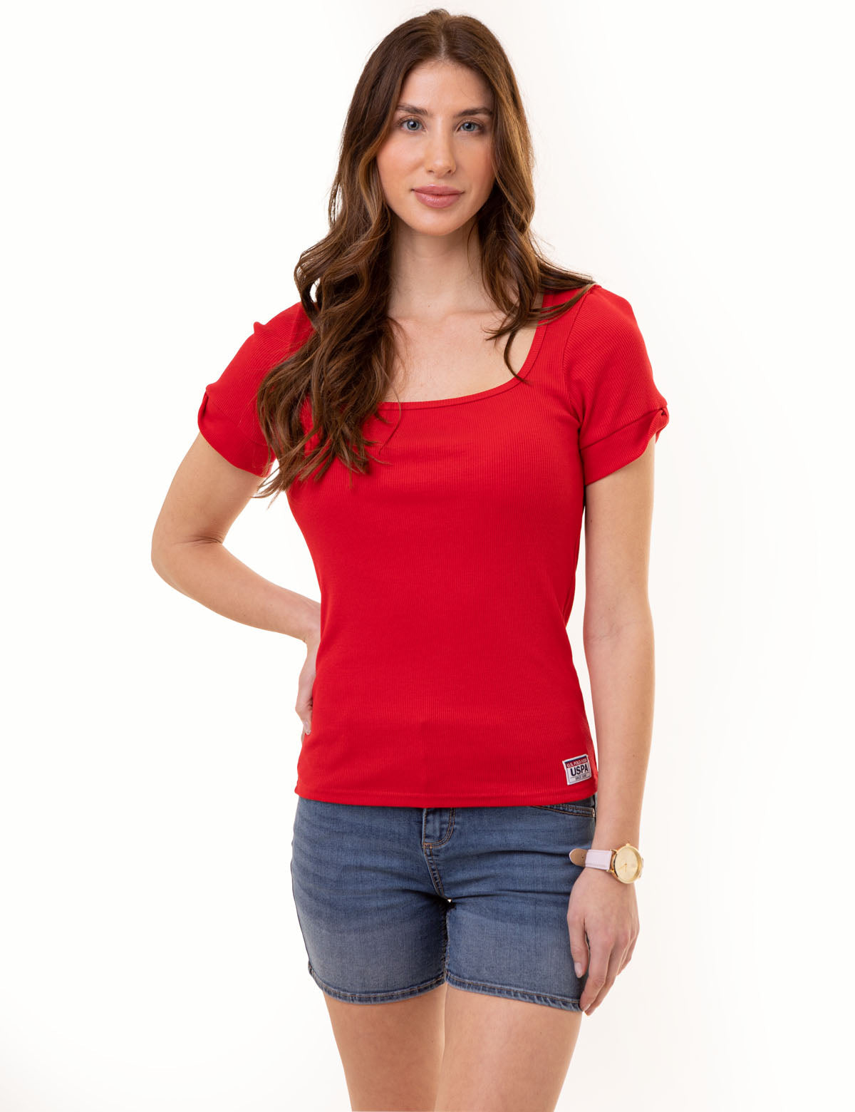 U.S. Polo Assn. - Womens Rib Square Neck T-Shirt - Size S