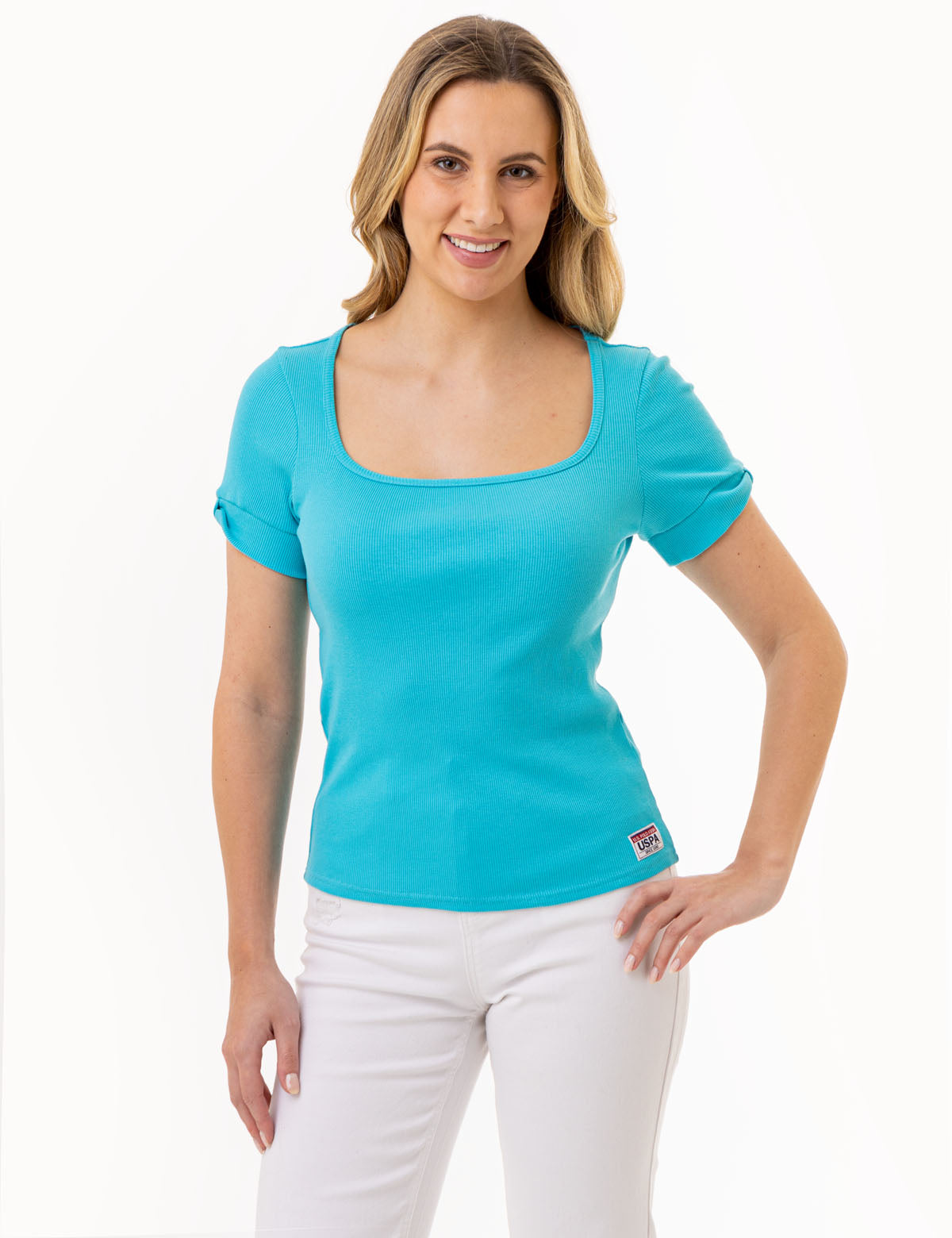 U.S. Polo Assn. - Womens Rib Square Neck T-Shirt - Size XL