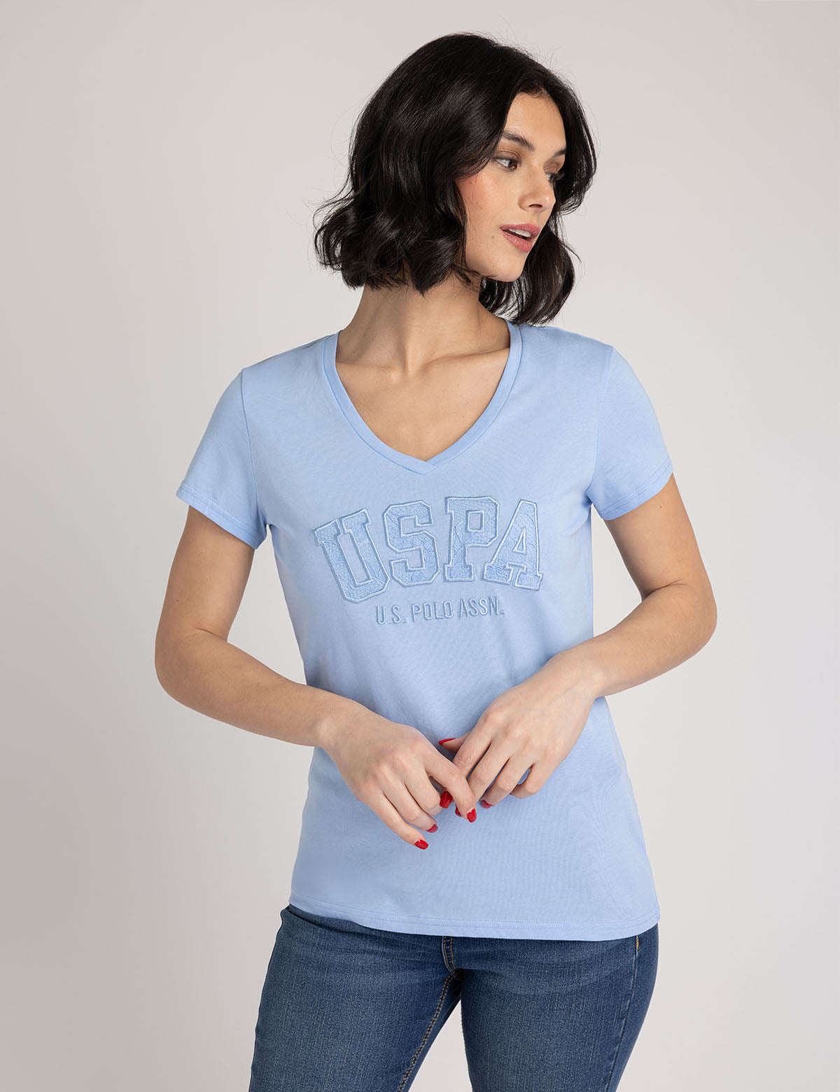 U.S. Polo Assn. - Womens USPA Lace Applique V-Neck T-Shirt - Size L