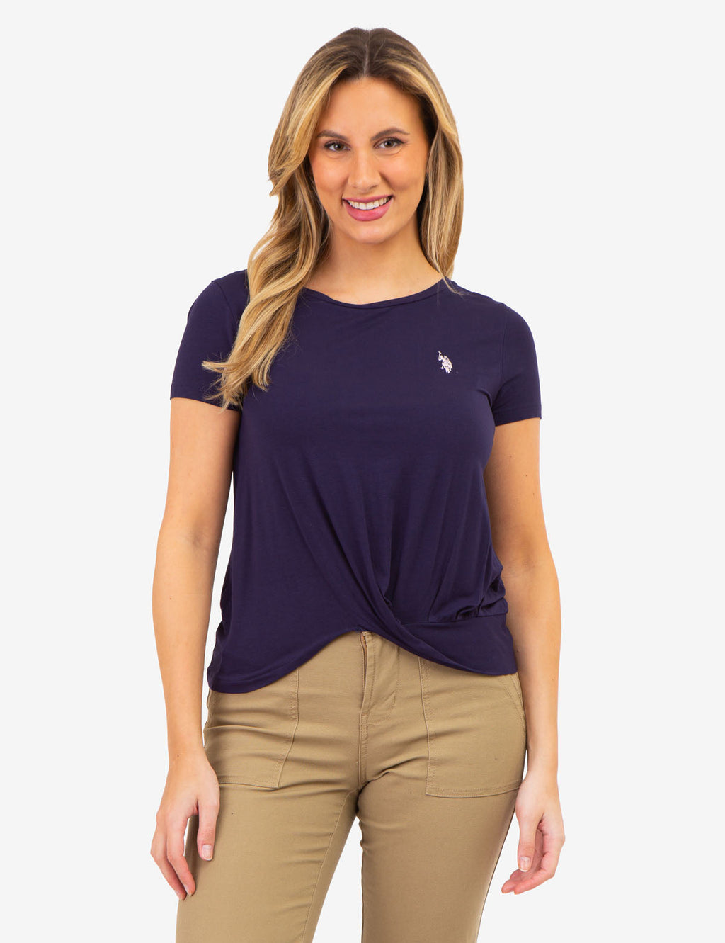 U.S. Polo Assn. - Womens Solid Twist Front Short Sleeve Top - Size S