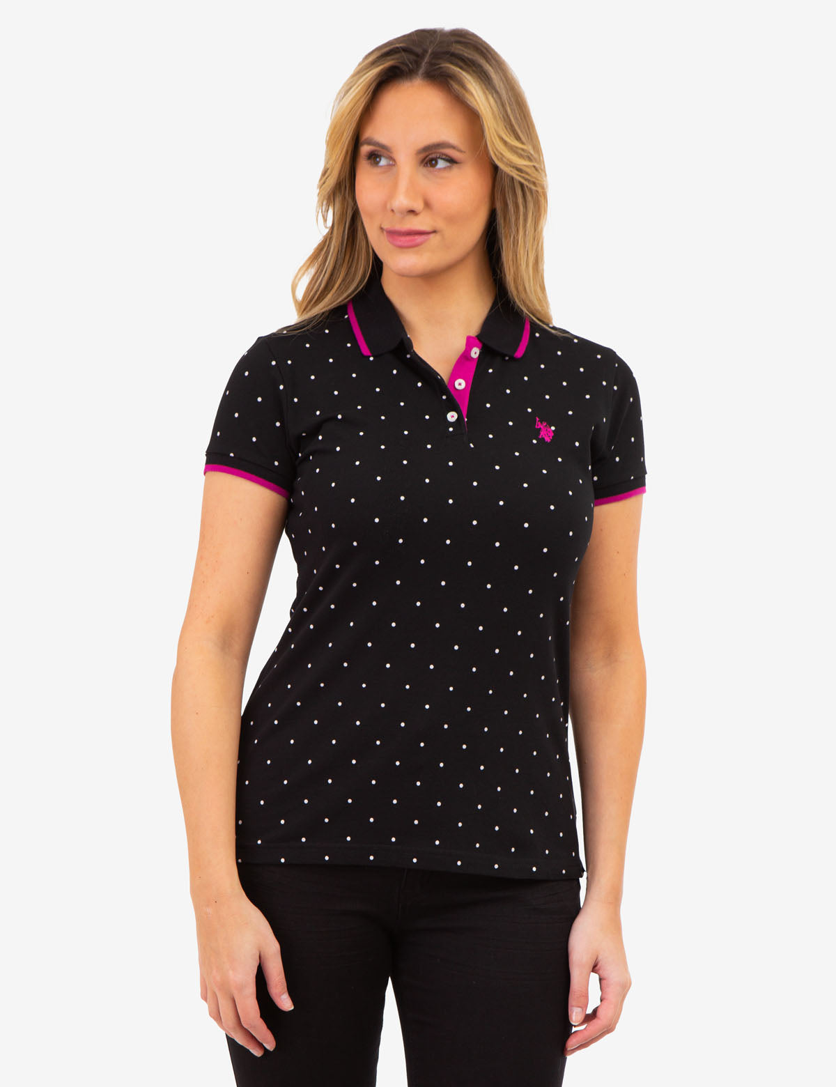 U.S. Polo Assn. - Womens Dot Print Pique Polo Shirt - Size S