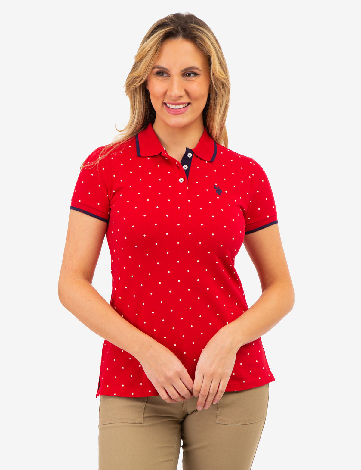 U.S. Polo Assn. - Womens Dot Print Pique Polo Shirt - Size L