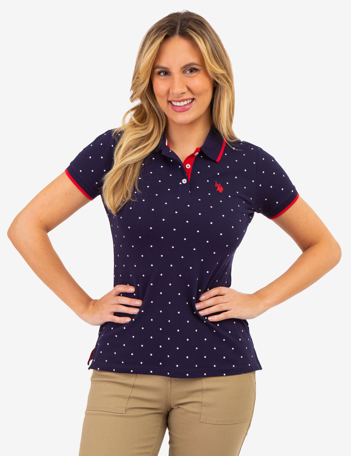 U.S. Polo Assn. - Womens Dot Print Pique Polo Shirt - Size XS