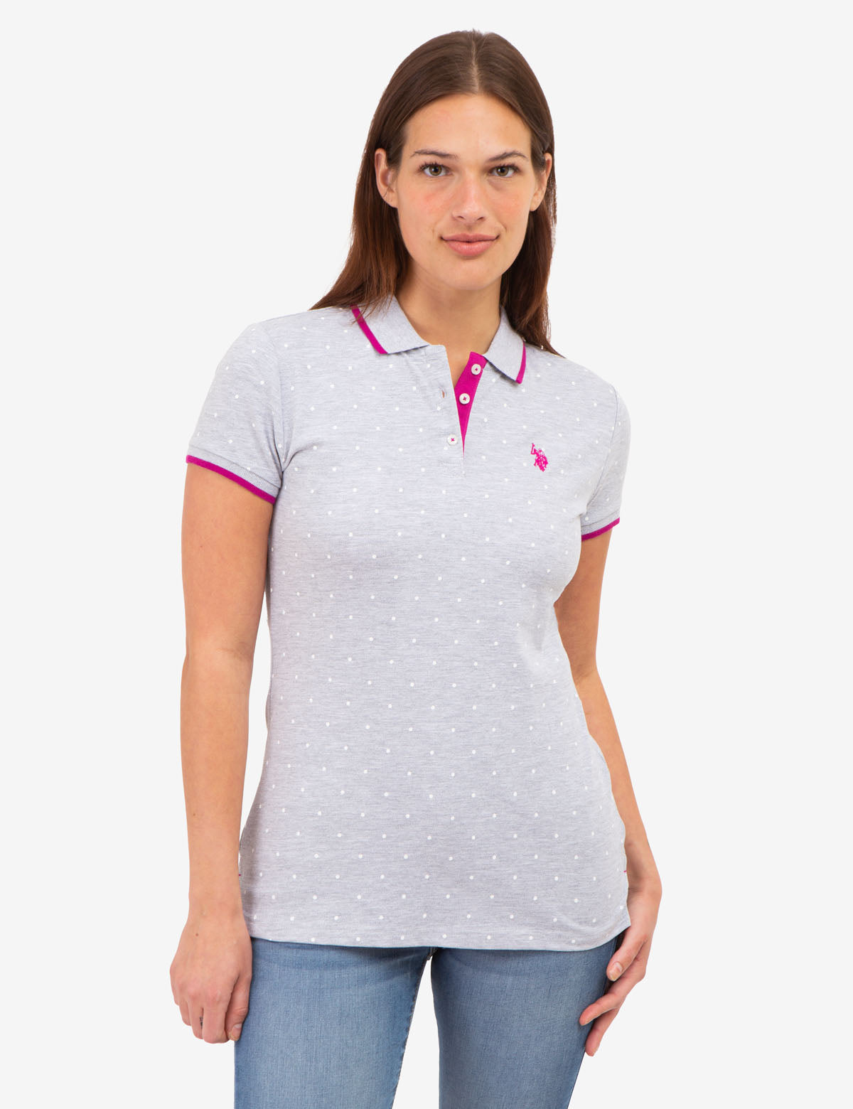 U.S. Polo Assn. - Womens Dot Print Pique Polo Shirt - Size XXL