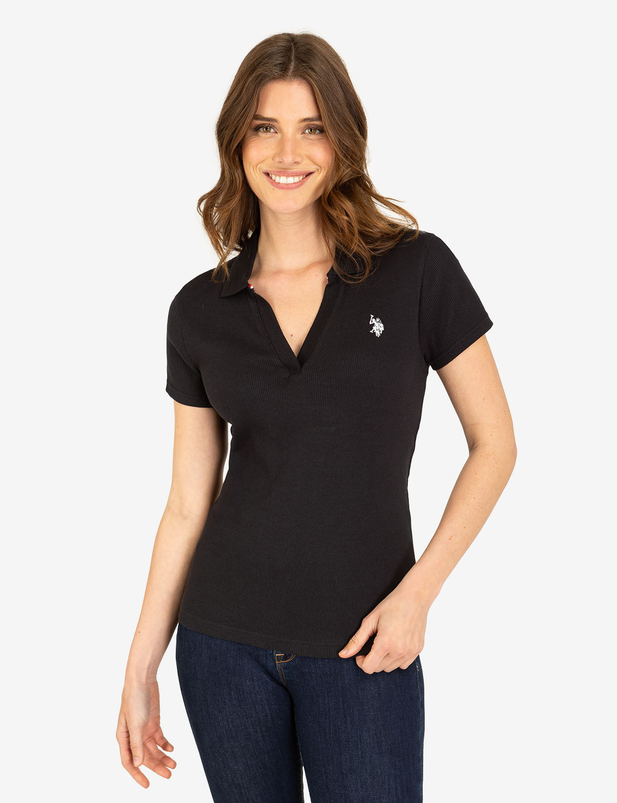 U.S. Polo Assn. - Womens Split Neck Ribbed Polo Shirt - Size M