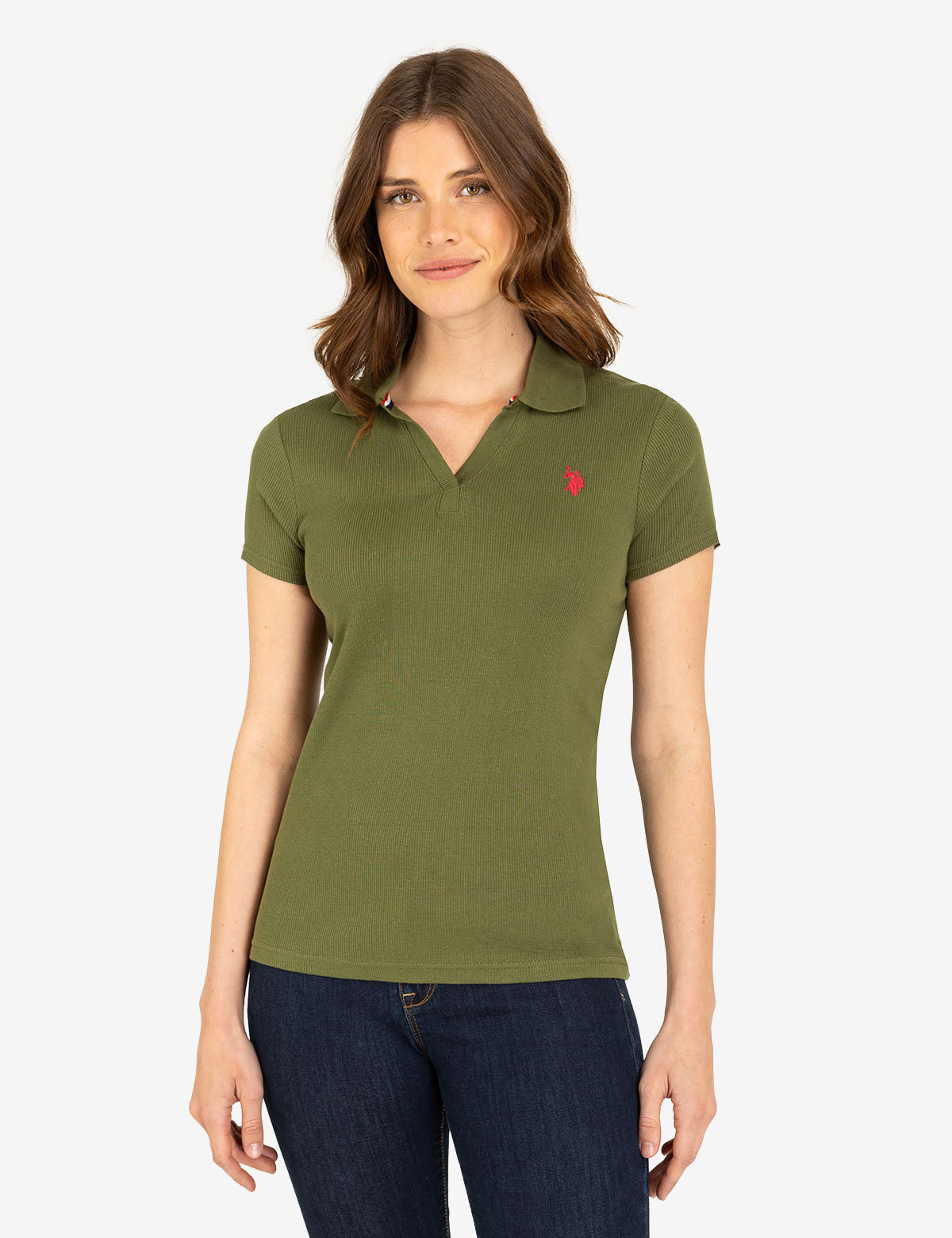 U.S. Polo Assn. - Womens Split Neck Ribbed Polo Shirt - Size XS