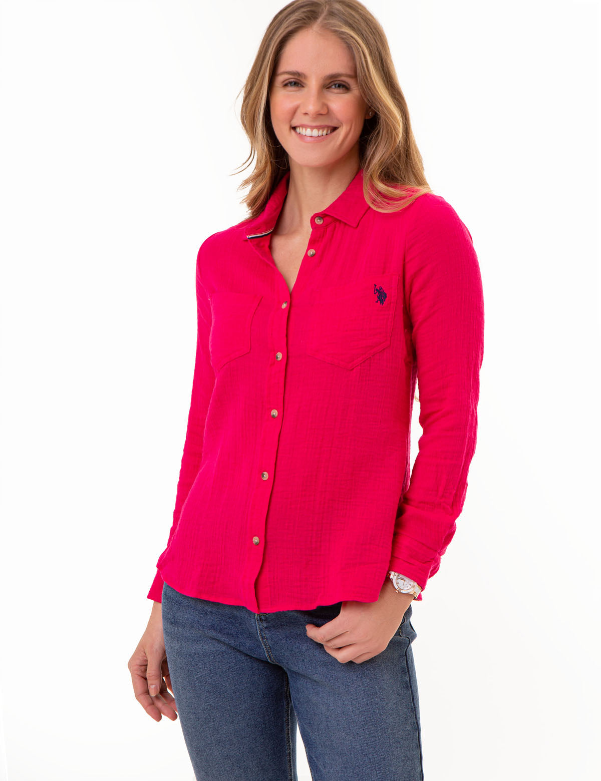U.S. Polo Assn. - Womens Textured Button-Up Long Sleeve Shirt - Size XS