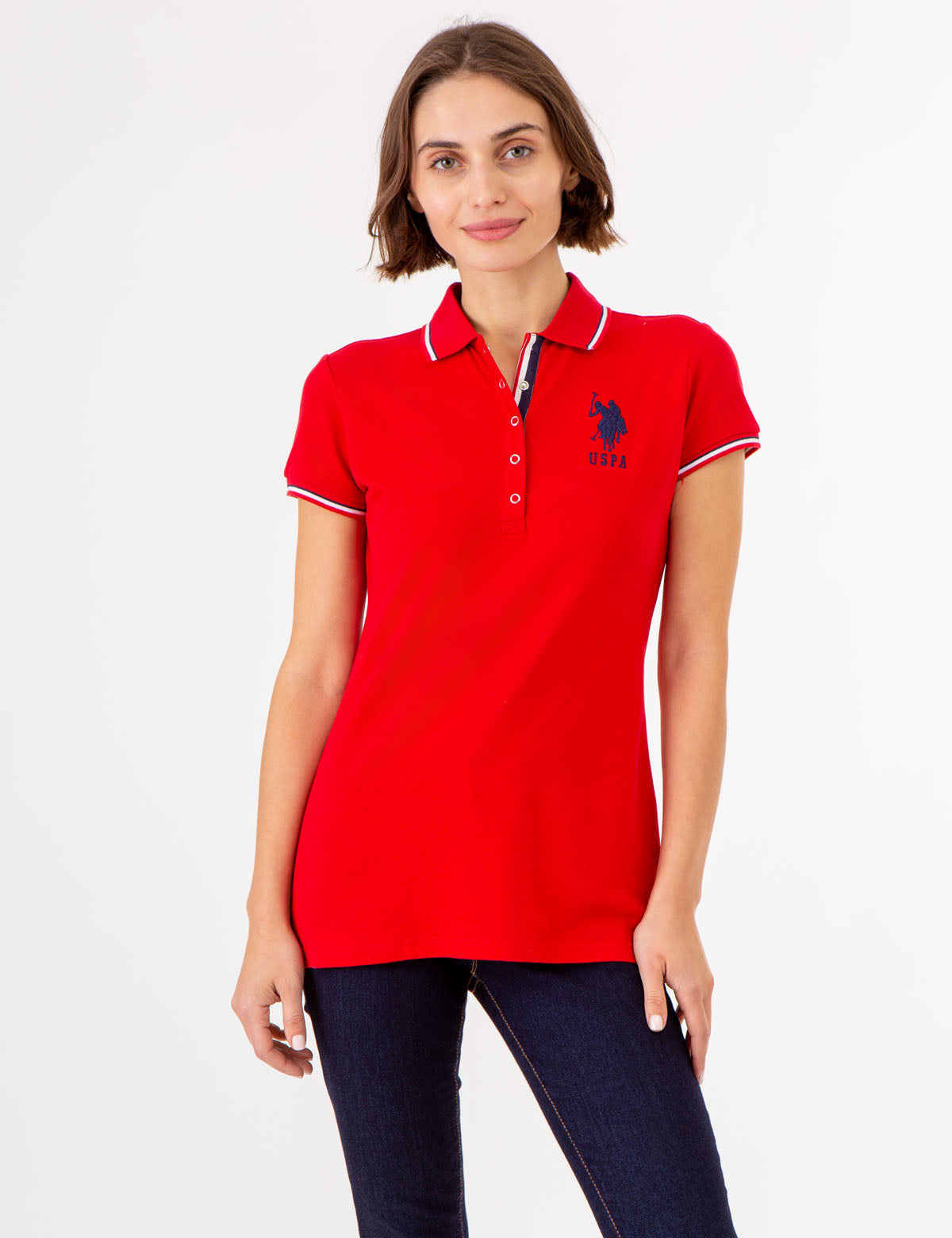 U.S. Polo Assn. - Womens Signature Stripe Placket Polo Shirt - Size L