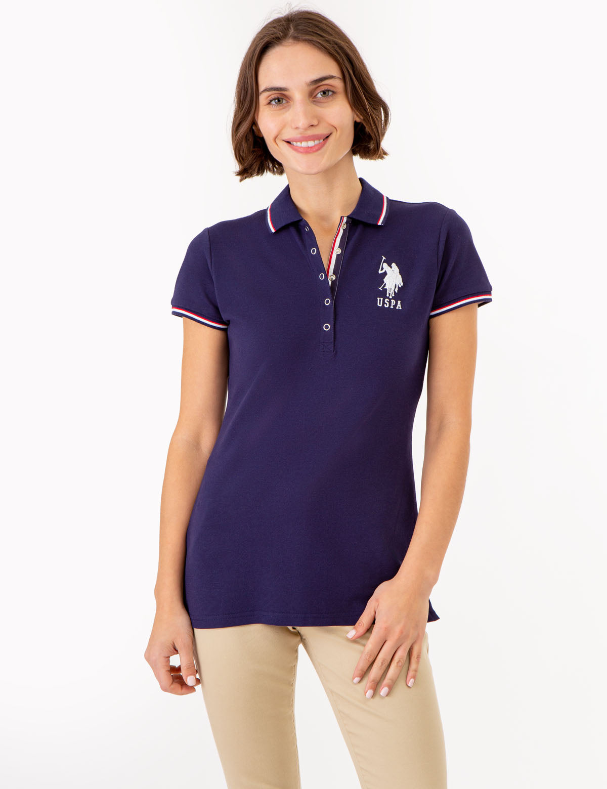 U.S. Polo Assn. - Womens Signature Stripe Placket Polo Shirt - Size XS