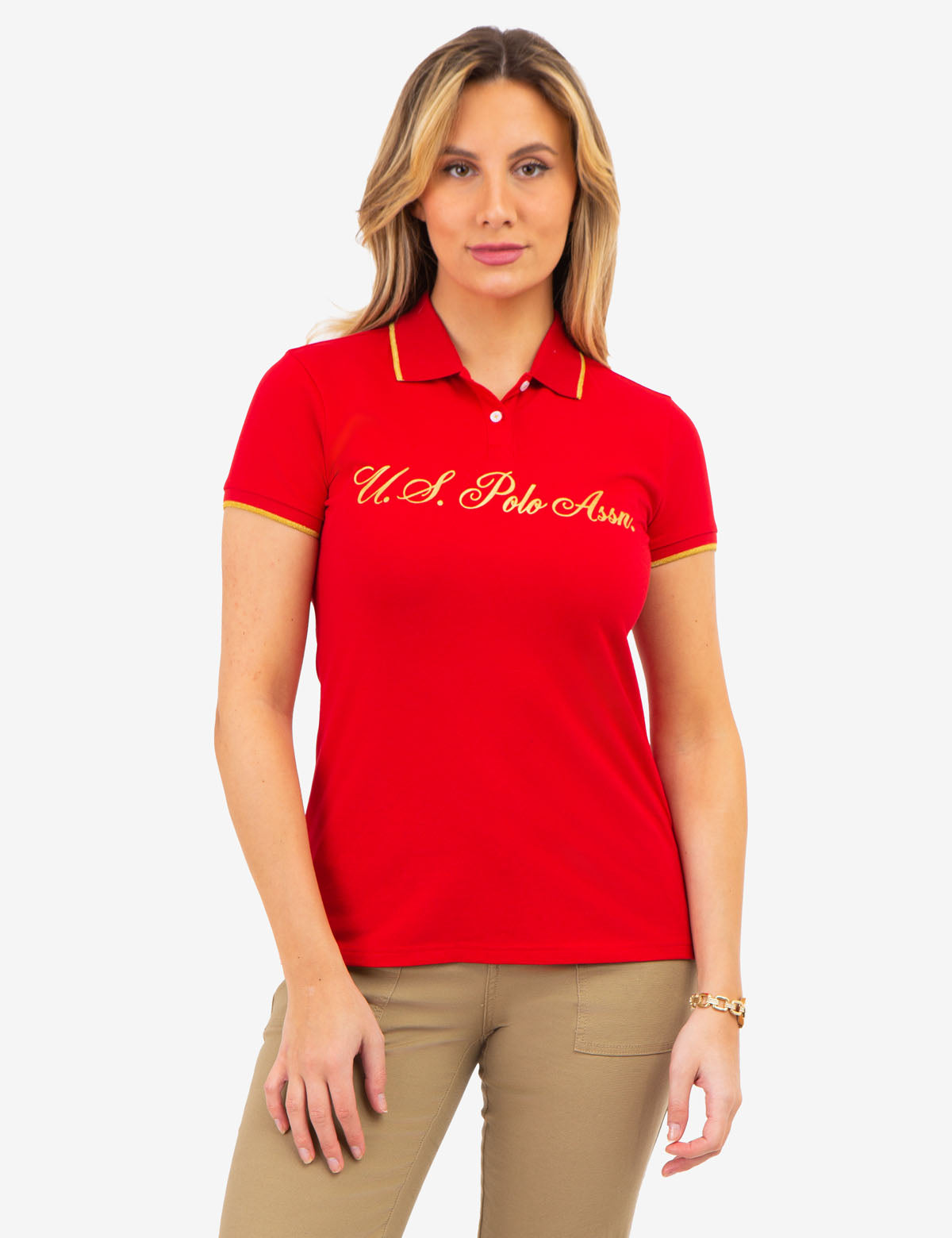 U.S. Polo Assn. - Womens Lurex Script Tipped Polo Shirt - Size S