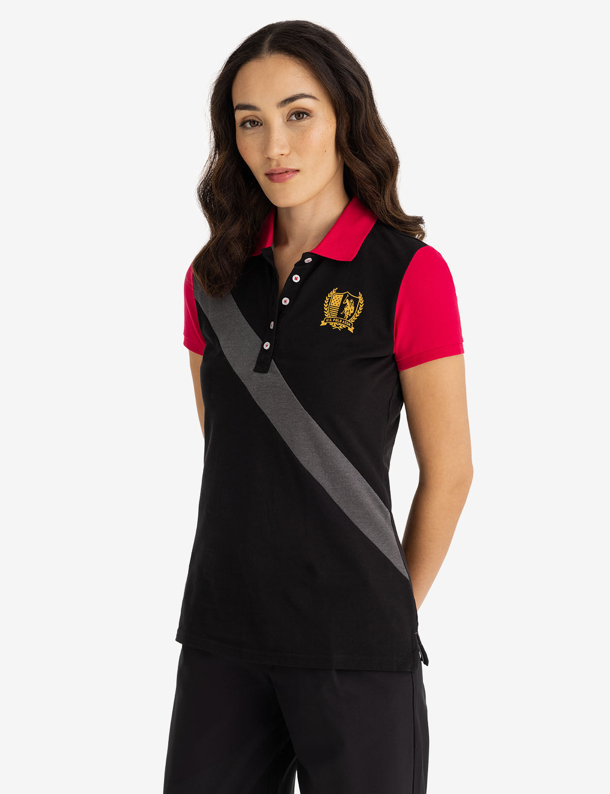 U.S. Polo Assn. - Womens Metallic Crest Sash Polo Shirt - Size S