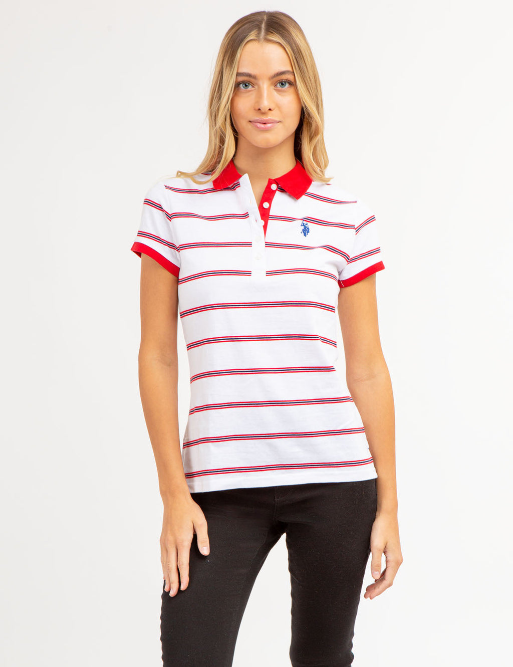 U.S. Polo Assn. - Womens Horizontal Multi Striped Polo Shirt - Size XS
