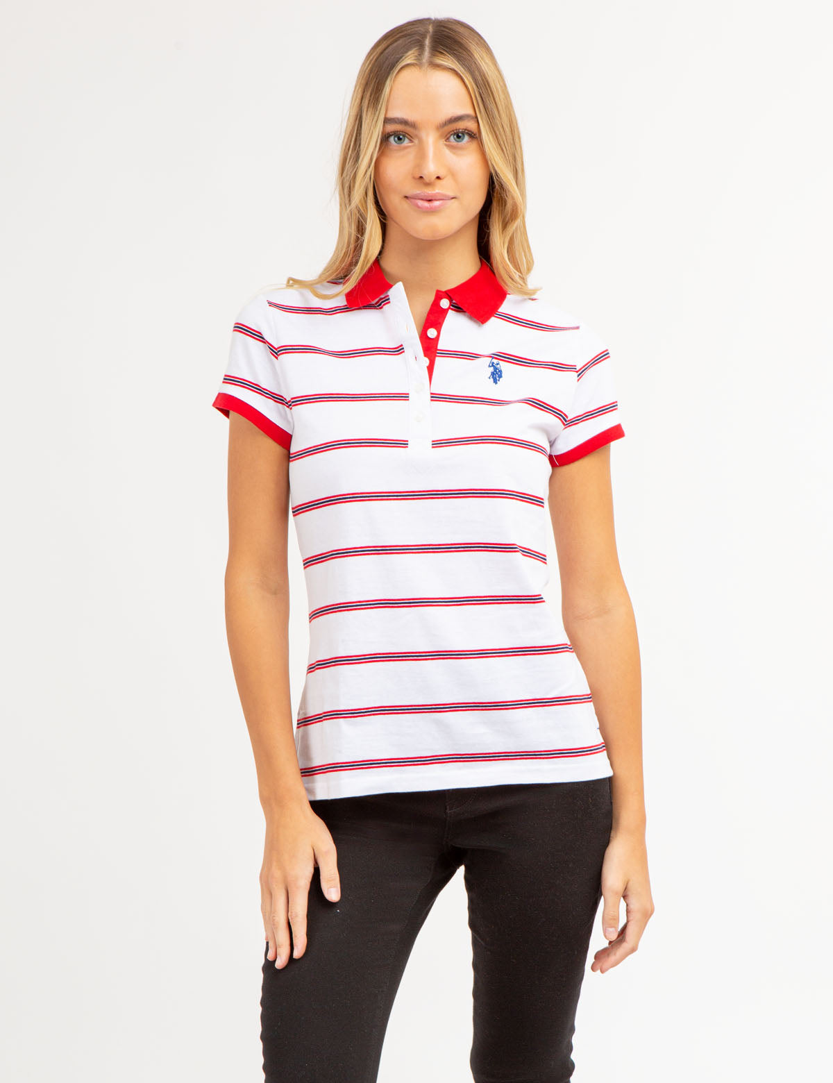 U.S. Polo Assn. - Womens Horizontal Multi Striped Polo Shirt - Size XS