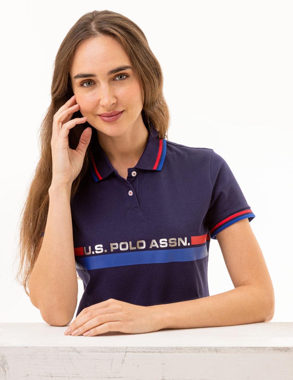 U.S. Polo Assn. - Womens Dual Signature Stripe Polo Shirt - Size XL