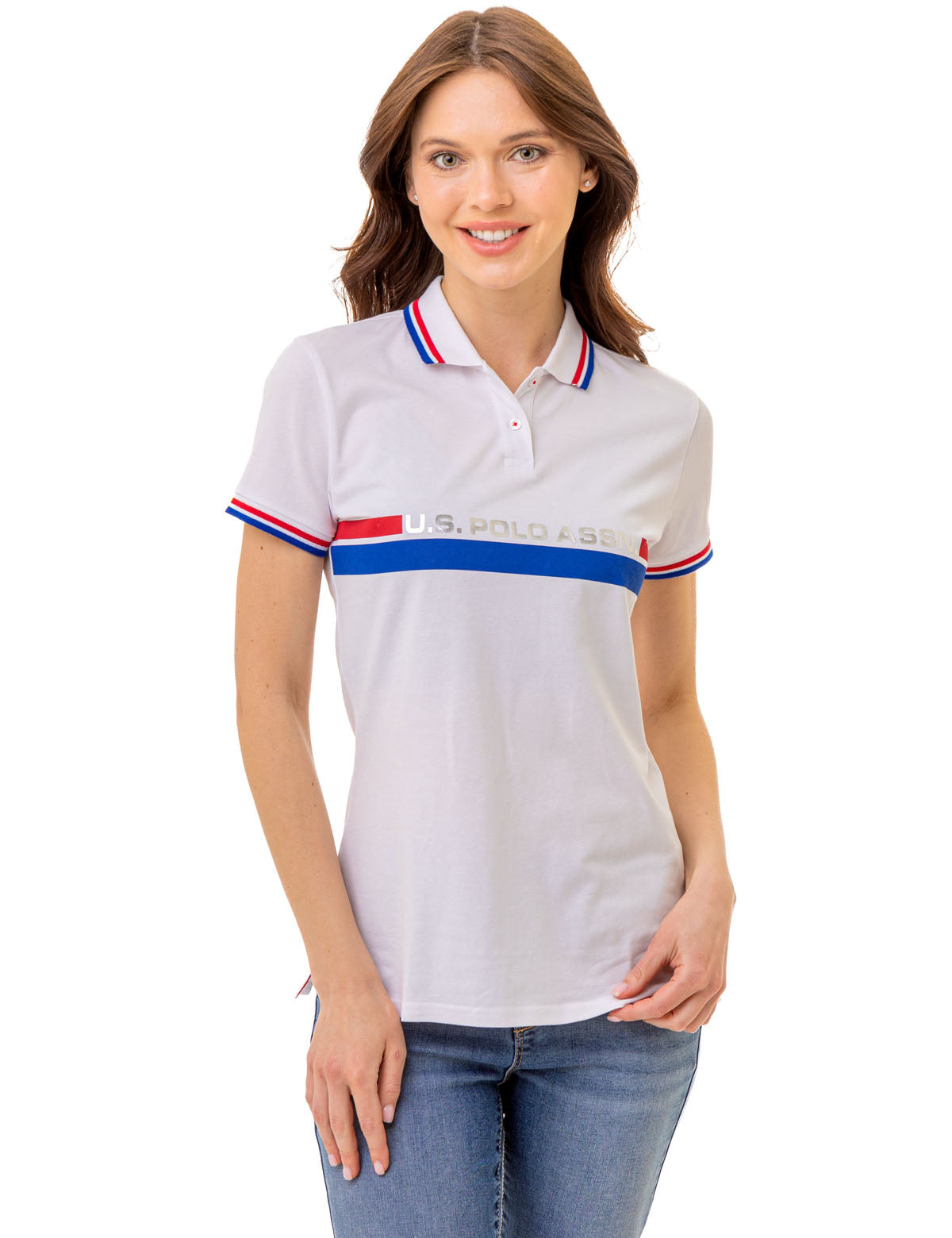 U.S. Polo Assn. - Womens Dual Signature Stripe Polo Shirt - Size XS