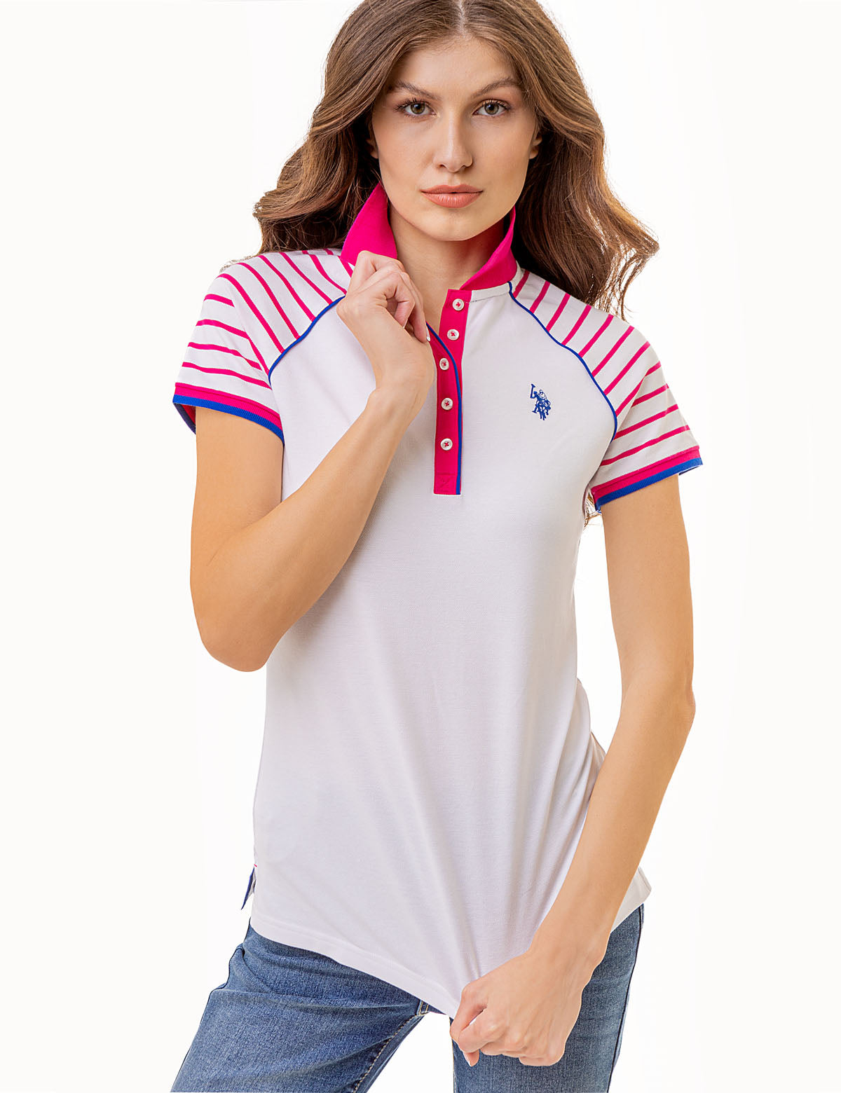 U.S. Polo Assn. - Womens Raglan Stripe Polo Shirt - Size XS