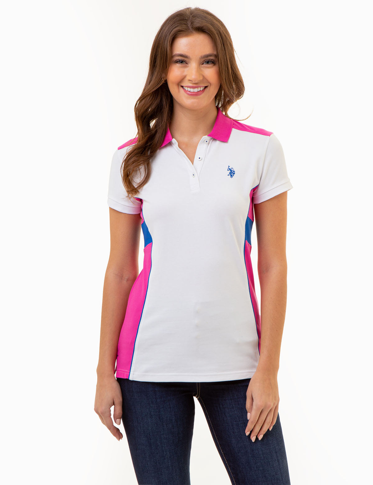 U.S. Polo Assn. - Womens Sideseam Panel Colorblock Polo Shirt - Size XS