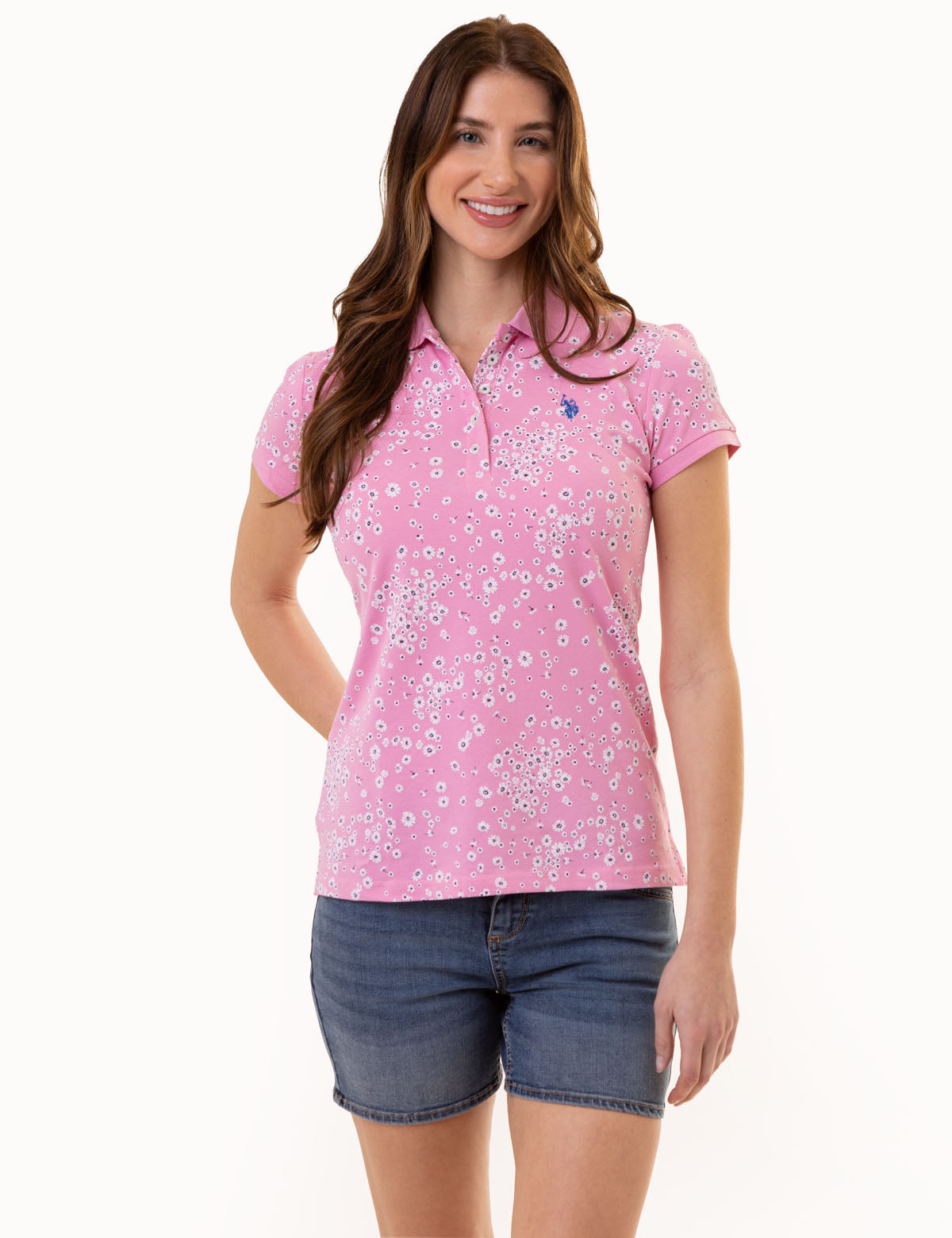 U.S. Polo Assn. - Womens Daisy Print Polo Shirt - Size XS