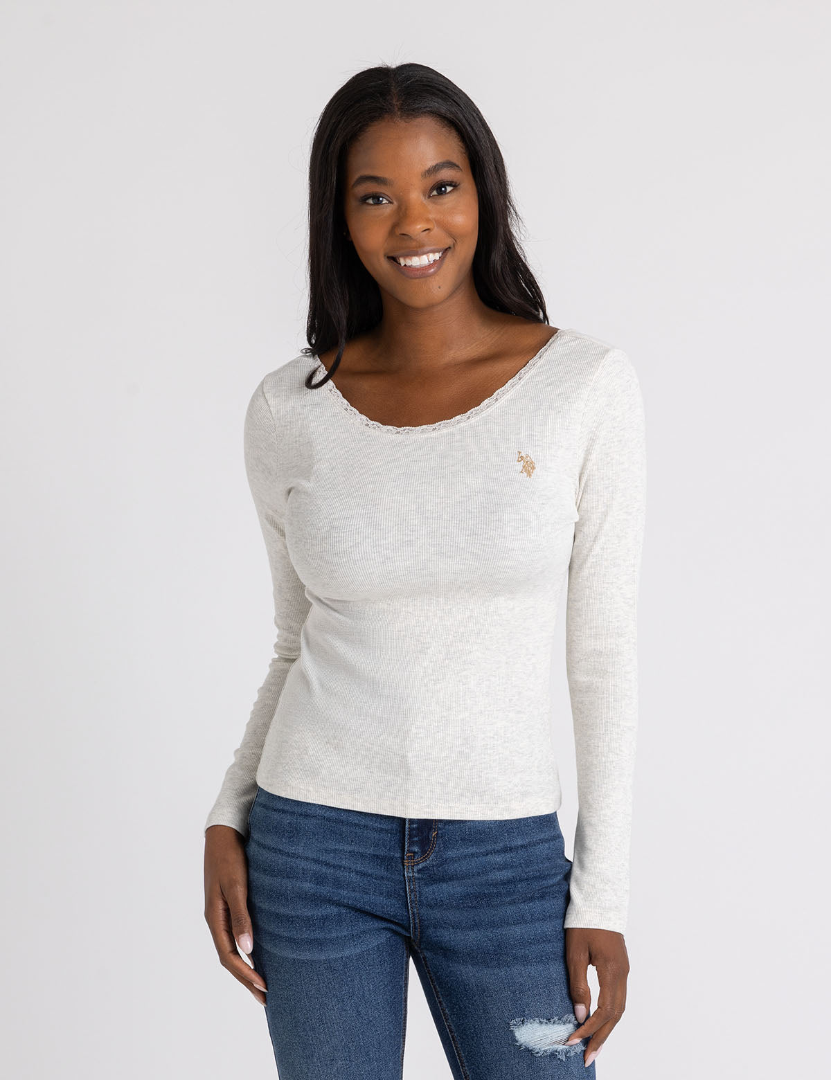 U.S. Polo Assn. - Womens Lace Trim Scoop Neck Rib Top - Size XS