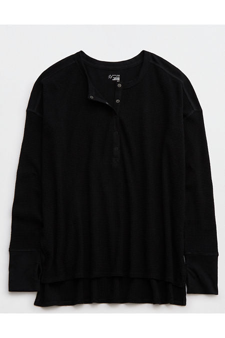 OFFLINE By Aerie Wow Waffle Henley T-Shirt Women's True Black XS