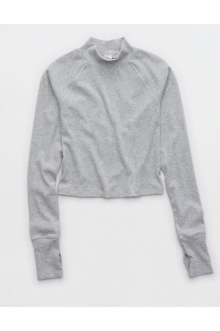 OFFLINE By Aerie Thumbs Up Heavyweight Mock Neck T-Shirt Women's Medium Heather Gray S