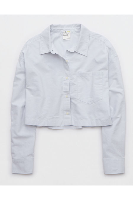 OFFLINE By Aerie Cropped Button Up Shirt Women's Eyelet Blue L
