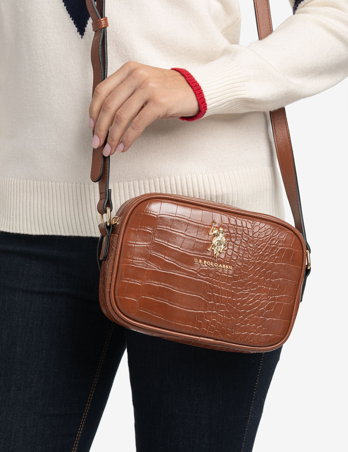 U.S. Polo Assn. - Womens Crocodile Embossed Crossbody Bag - Size 1SZ