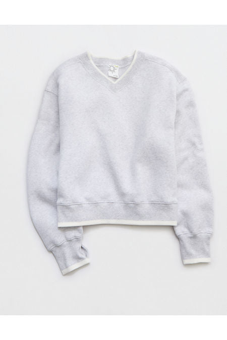 OFFLINE By Aerie Cloud Fleece V-Neck Crew Sweatshirt Women's Light Heather Gray XXS