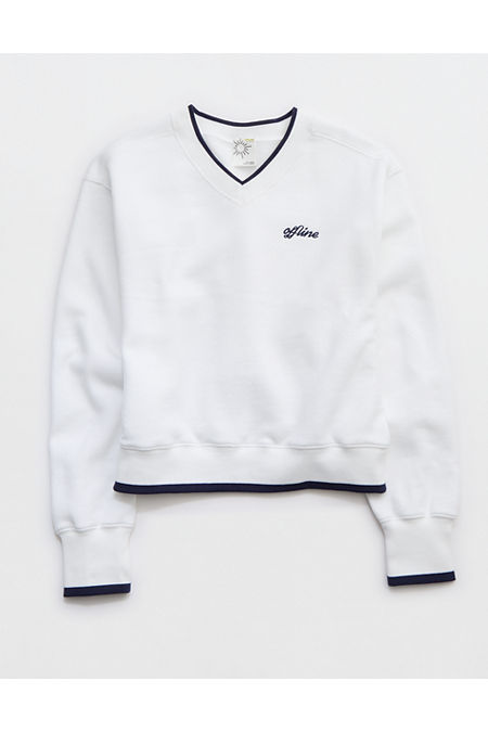 OFFLINE By Aerie Cloud Fleece V-Neck Crew Sweatshirt Women's White XXL