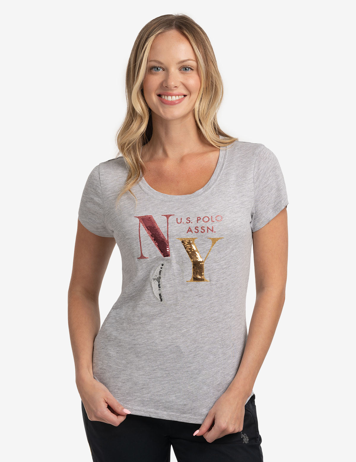 U.S. Polo Assn. - Womens Nyc Sequins Semi Scoop Jersey T-Shirt - Size M