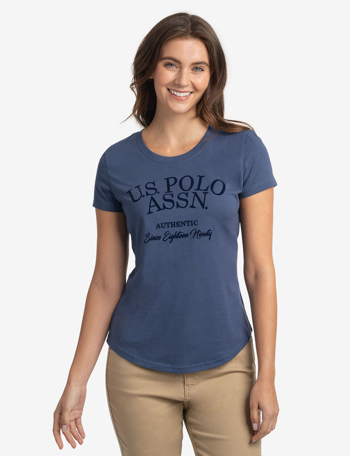 U.S. Polo Assn. - Womens Tonal Flocked Semi Scoop Jersey T-Shirt - Size XS