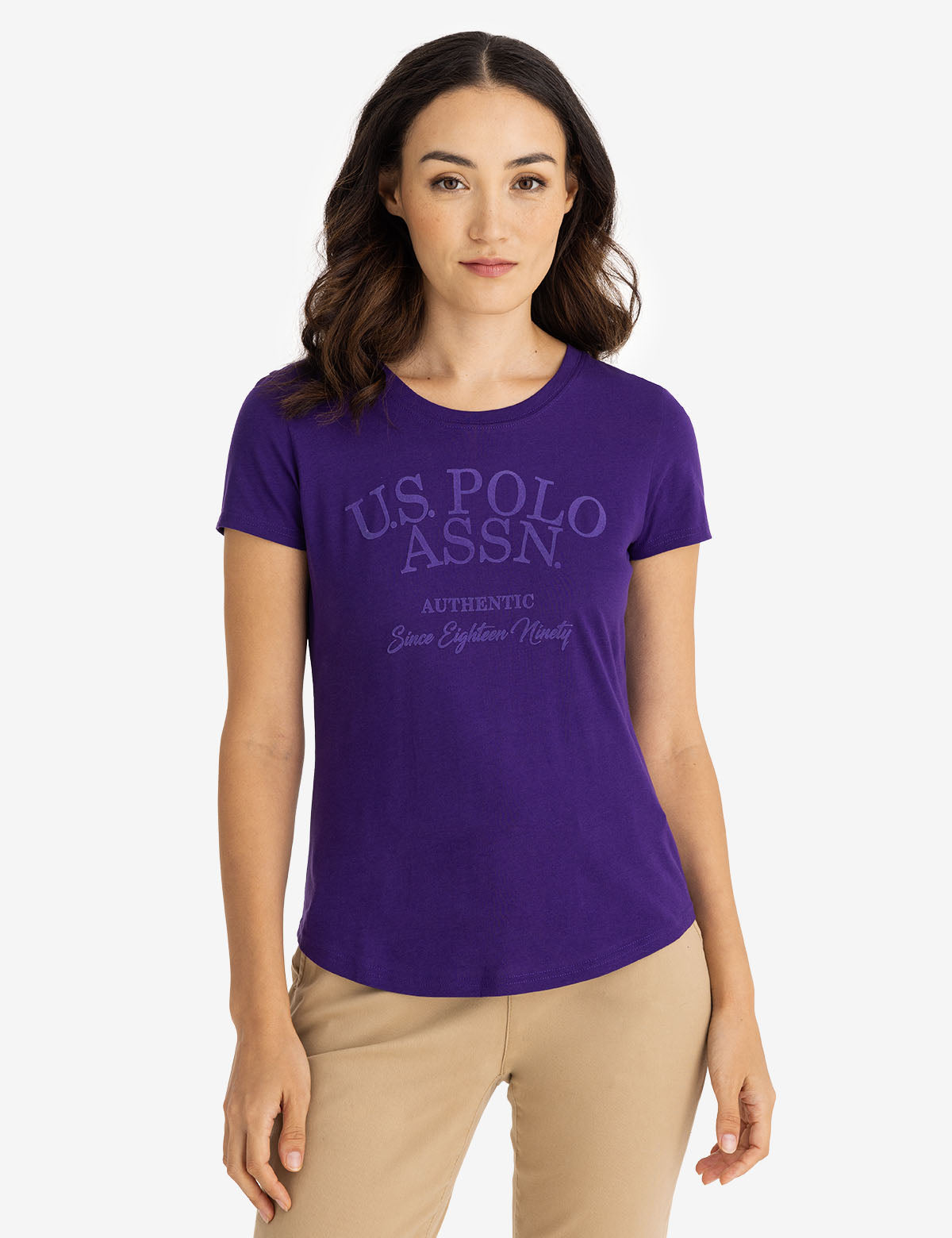 U.S. Polo Assn. - Womens Tonal Flocked Semi Scoop Jersey T-Shirt - Size M