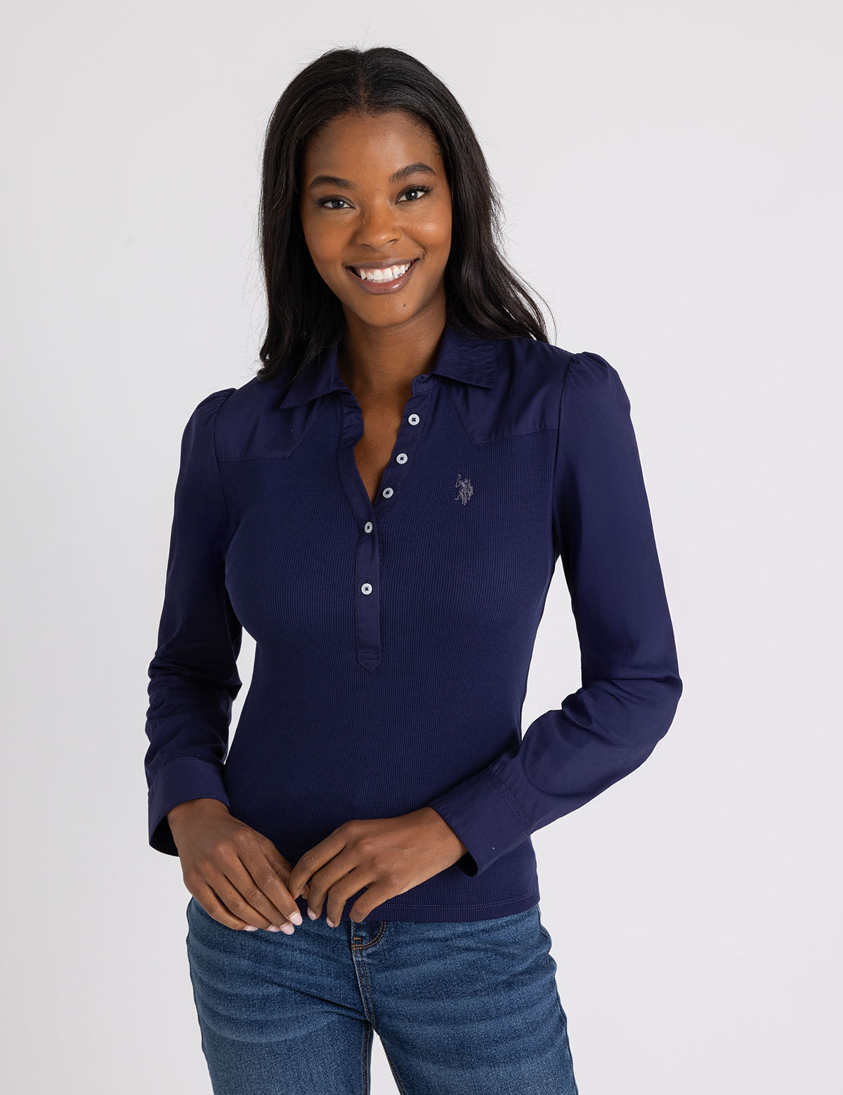 U.S. Polo Assn. - Womens Mix Media Collar Popover Shirt - Size S