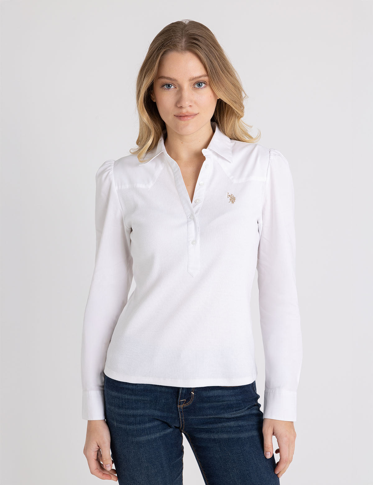 U.S. Polo Assn. - Womens Mix Media Collar Popover Shirt - Size XL