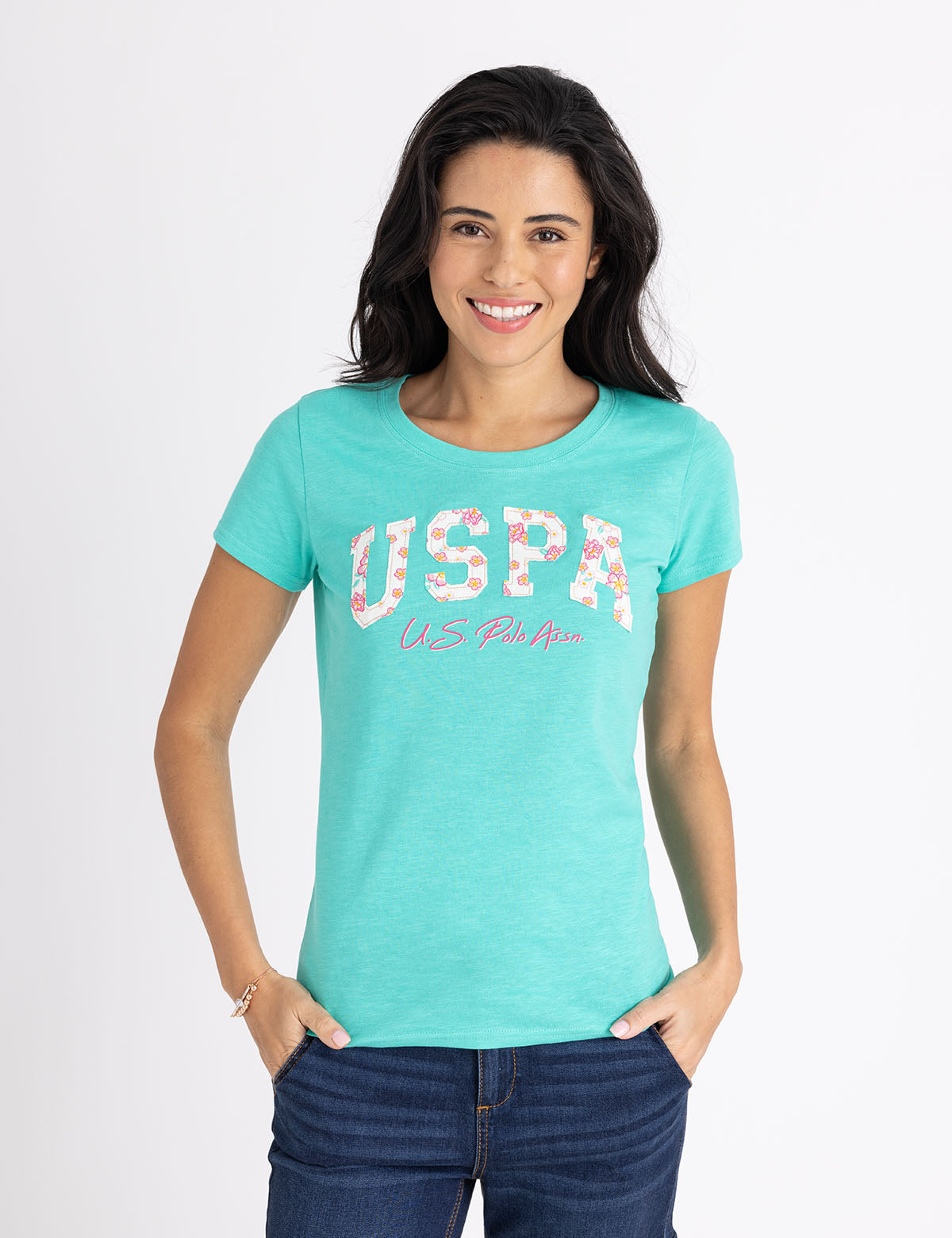 U.S. Polo Assn. - Womens Floral Arch USPA Scoop T-Shirt - Size M