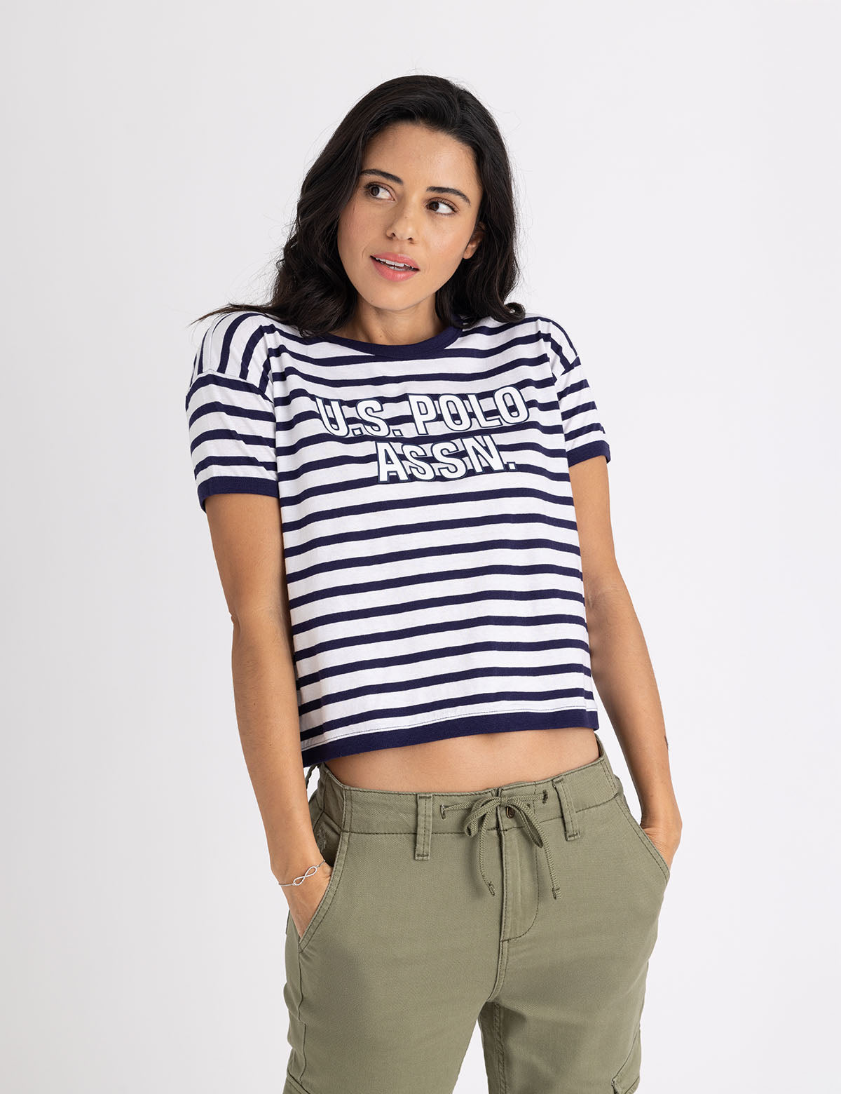 U.S. Polo Assn. - Womens Bold Ringer Stripe Graphic T-Shirt - Size XL