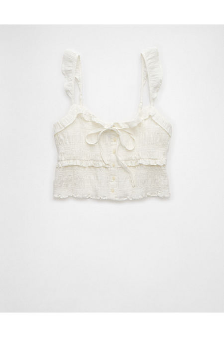 AE Smocked Ruffle Tank Top Women's White XL