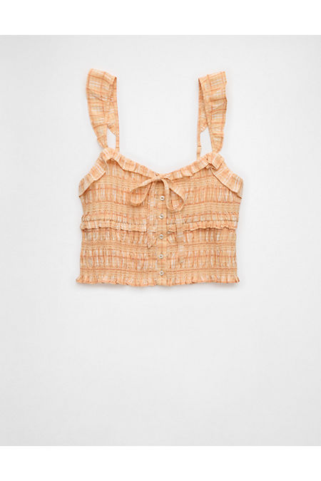 AE Smocked Ruffle Tank Top Women's Orange XS