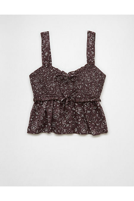 AE Smocked Babydoll Shirt Women's Brown S