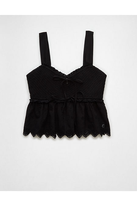 AE Smocked Babydoll Shirt Women's Black S