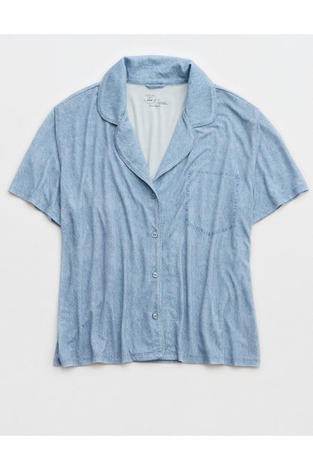 AE x Aerie Match Made In Denim Real Soft Short Sleeve Shirt Women's Monaco Blue S