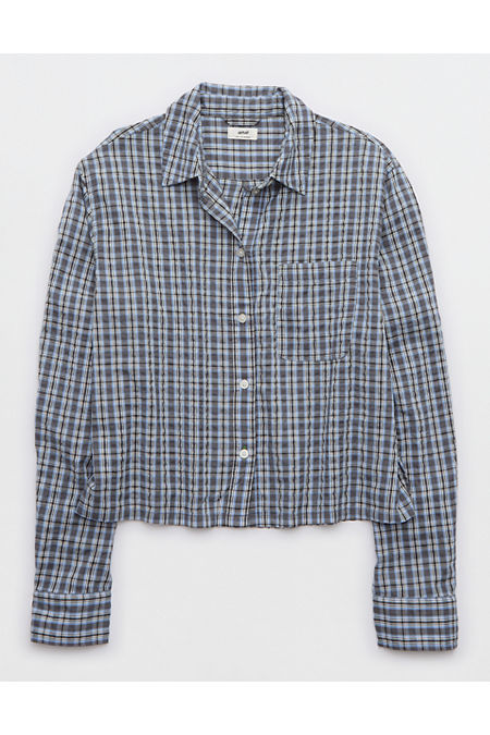 Aerie Off-Duty Seersucker Pajama Shirt Women's Shell Gray M