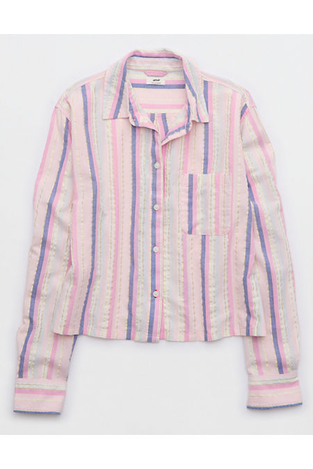 Aerie Off-Duty Poplin Pajama Shirt Women's Raspberry Peak S