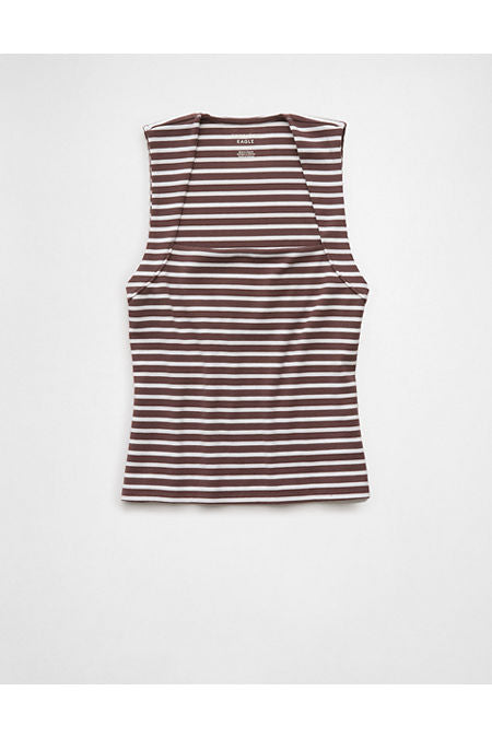 AE Sleeveless Square Neck Striped Top Women's Brown XXS