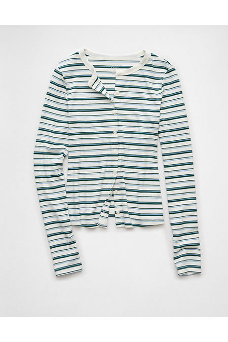 AE Long-Sleeve Button-Up T-Shirt Women's Green Alpine M