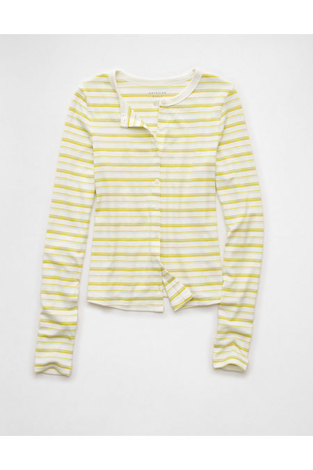 AE Long-Sleeve Button-Up T-Shirt Women's Lime XS