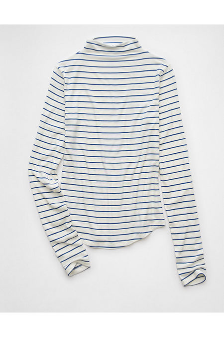 AE Soft  Sexy Long-Sleeve Mock Neck T-Shirt Women's Classic Blue M